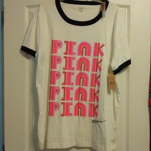 NWT Victoria's Secret PINK Size XXL White & Pink Graphic T-shirt